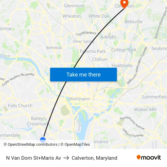 N Van Dorn St+Maris Av to Calverton, Maryland map