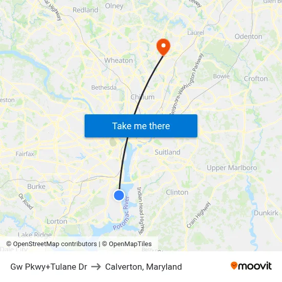 Gw Pkwy+Tulane Dr to Calverton, Maryland map