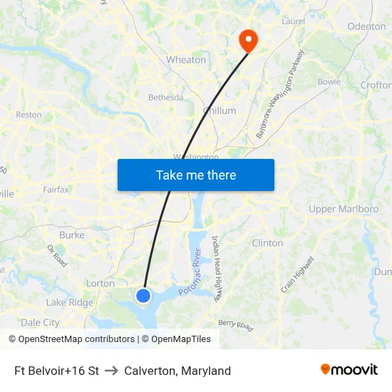 Ft Belvoir+16 St to Calverton, Maryland map