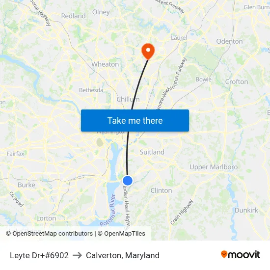 Leyte Dr+#6902 to Calverton, Maryland map