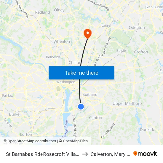 St Barnabas Rd+Rosecroft Village Dr to Calverton, Maryland map
