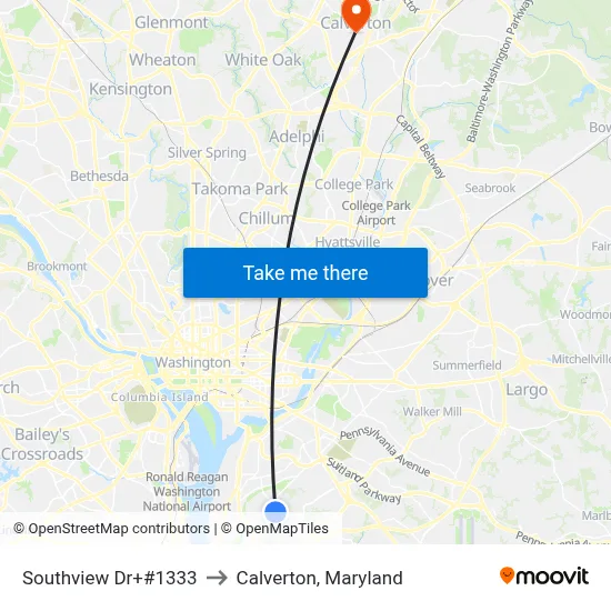 Southview Dr+#1333 to Calverton, Maryland map