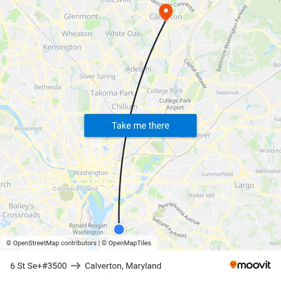 6 St Se+#3500 to Calverton, Maryland map