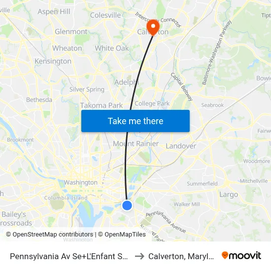 Pennsylvania Av Se+L'Enfant Sq SE to Calverton, Maryland map