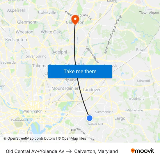 Old Central Av+Yolanda Av to Calverton, Maryland map