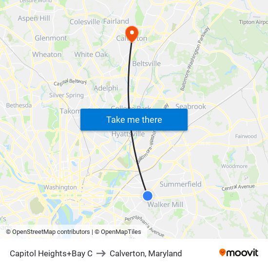 Capitol Heights+Bay C to Calverton, Maryland map