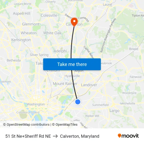 51 St Ne+Sheriff Rd NE to Calverton, Maryland map