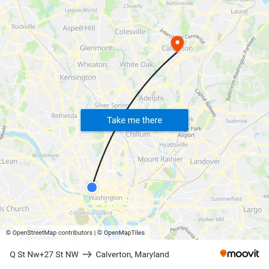 Q St Nw+27 St NW to Calverton, Maryland map