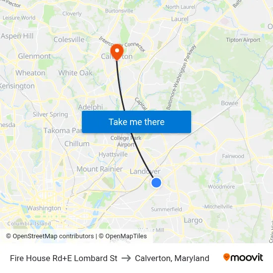 Fire House Rd+E Lombard St to Calverton, Maryland map