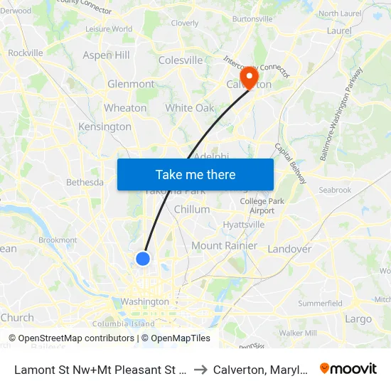 Lamont St Nw+Mt Pleasant St NW to Calverton, Maryland map