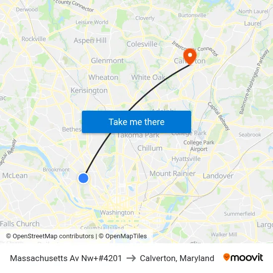 Massachusetts Av Nw+#4201 to Calverton, Maryland map