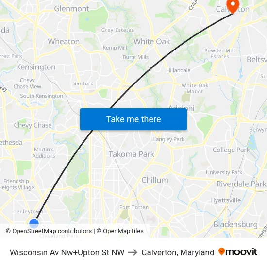 Wisconsin Av Nw+Upton St NW to Calverton, Maryland map