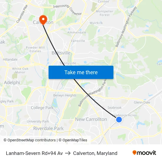 Lanham-Severn Rd+94 Av to Calverton, Maryland map