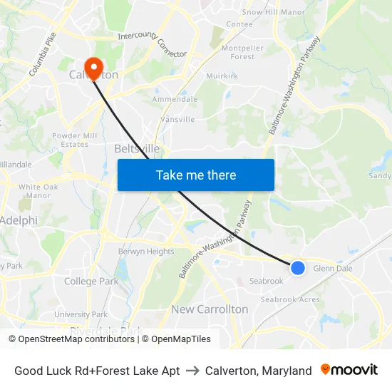 Good Luck Rd+Forest Lake Apt to Calverton, Maryland map