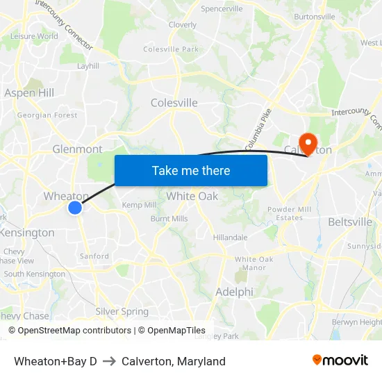 Wheaton+Bay D to Calverton, Maryland map
