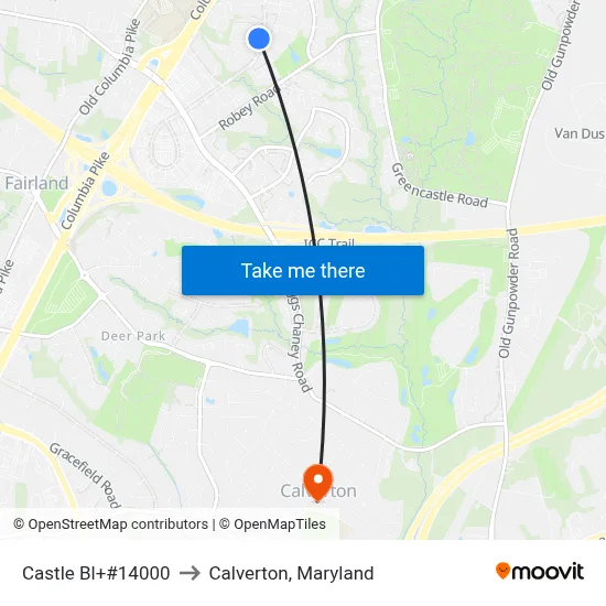 Castle Bl+#14000 to Calverton, Maryland map
