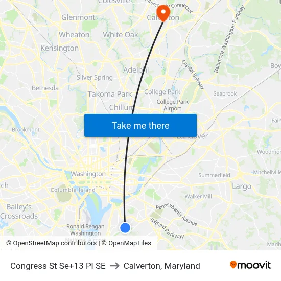 Congress St Se+13 Pl SE to Calverton, Maryland map