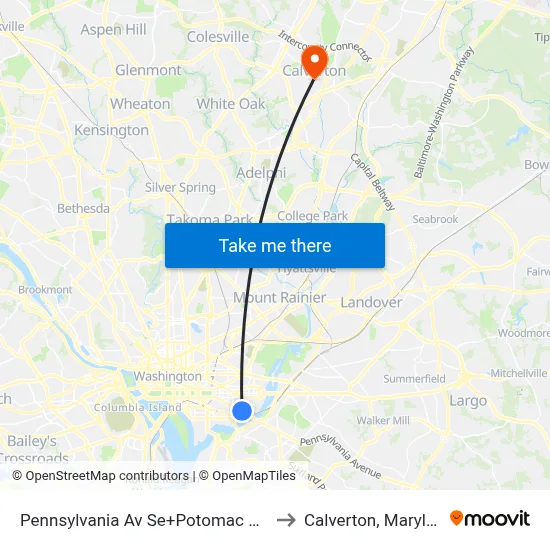 Pennsylvania Av Se+Potomac Av SE to Calverton, Maryland map