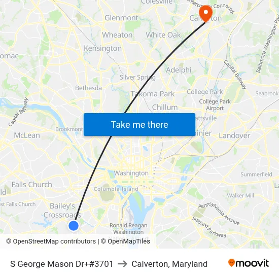 S George Mason Dr+#3701 to Calverton, Maryland map