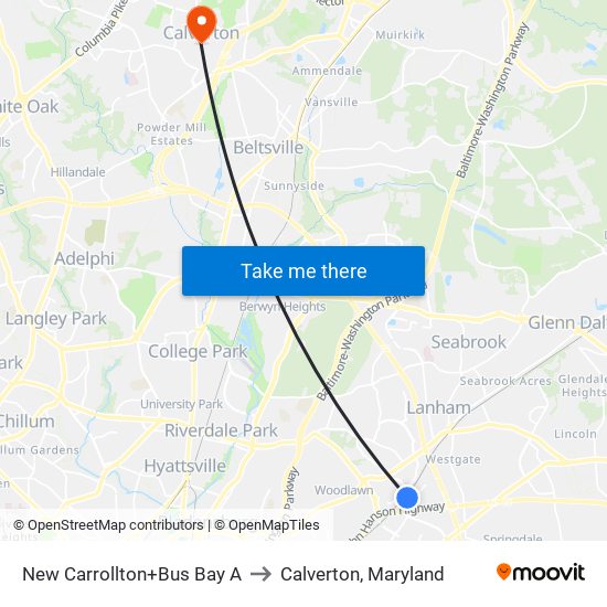 New Carrollton+Bus Bay A to Calverton, Maryland map
