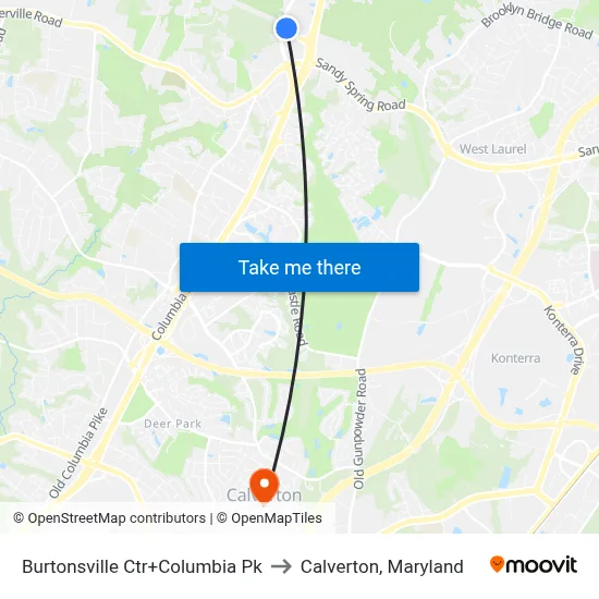 Burtonsville Ctr+Columbia Pk to Calverton, Maryland map