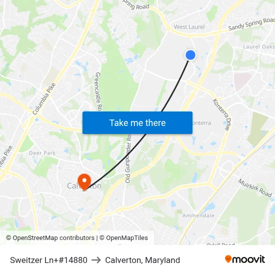 Sweitzer Ln+#14880 to Calverton, Maryland map