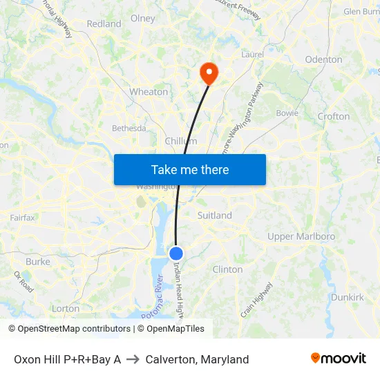Oxon Hill P+R+Bay A to Calverton, Maryland map