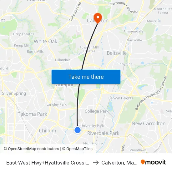 East-West Hwy+Hyattsville Crossing Entrance to Calverton, Maryland map