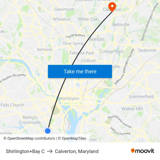 Shirlington+Bay C to Calverton, Maryland map
