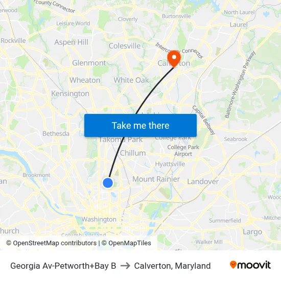 Georgia Av-Petworth+Bay B to Calverton, Maryland map