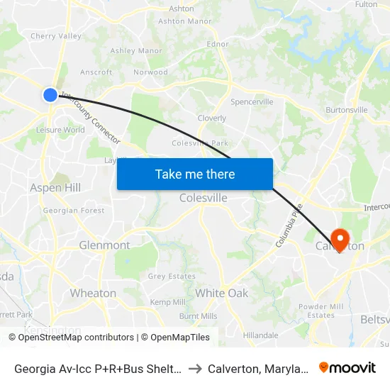 Georgia Av-Icc P+R+Bus Shelter to Calverton, Maryland map