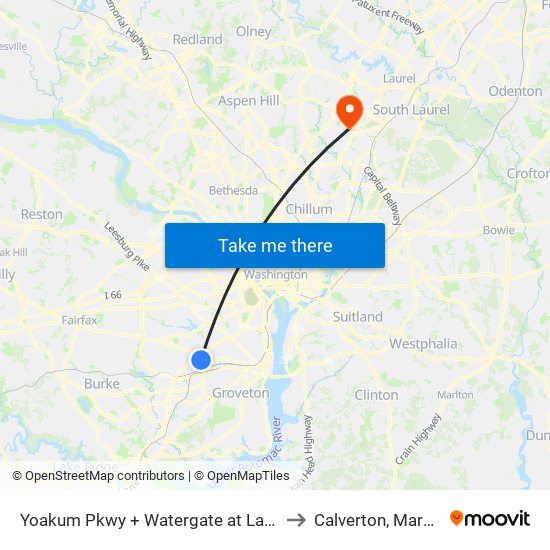 Yoakum Pkwy + Watergate at Landmark to Calverton, Maryland map