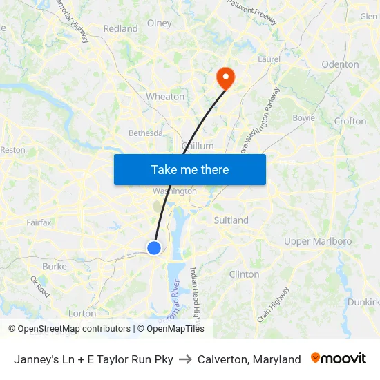 Janney's Ln + E Taylor Run Pky to Calverton, Maryland map