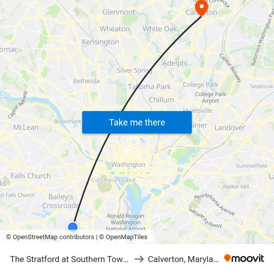 The Stratford at Southern Towers to Calverton, Maryland map