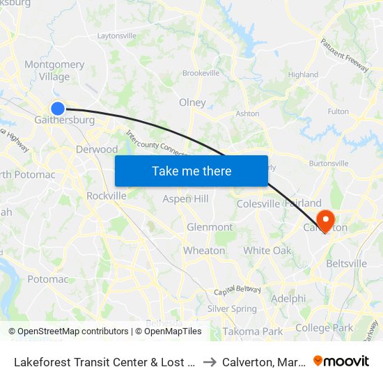 Lakeforest Transit Center & Lost Knife Ave to Calverton, Maryland map