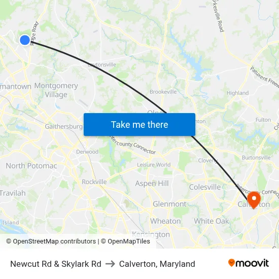 Newcut Rd & Skylark Rd to Calverton, Maryland map