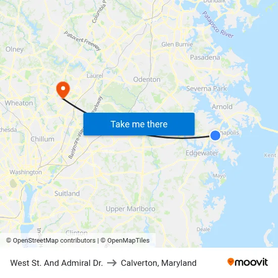 West St. And Admiral Dr. to Calverton, Maryland map