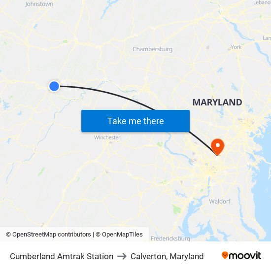 Cumberland Amtrak Station to Calverton, Maryland map