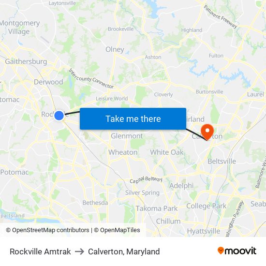 Rockville Amtrak to Calverton, Maryland map