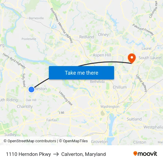 1110 Herndon Pkwy to Calverton, Maryland map