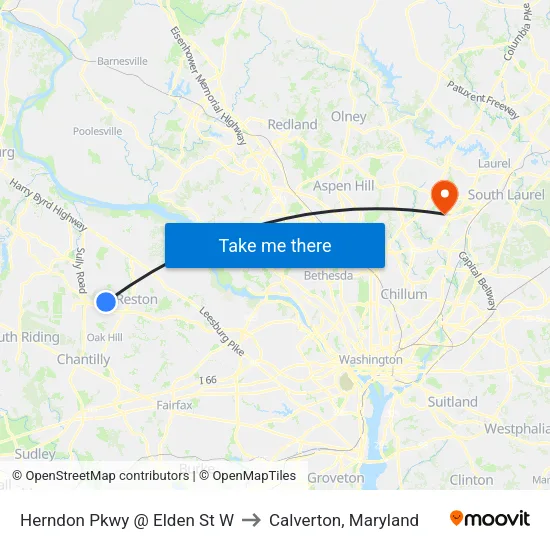 Herndon Pkwy @ Elden St W to Calverton, Maryland map