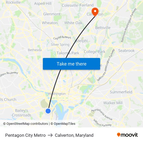 Pentagon City Metro to Calverton, Maryland map