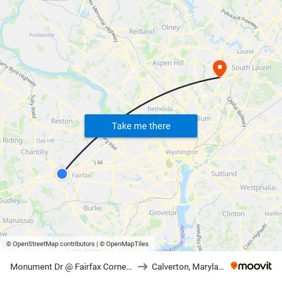 Monument Dr @ Fairfax Corner A to Calverton, Maryland map