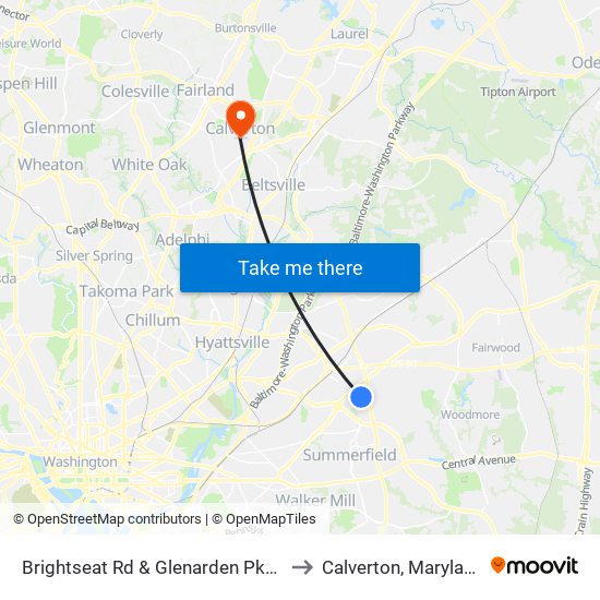 Brightseat Rd & Glenarden Pkwy to Calverton, Maryland map