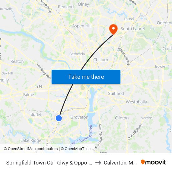 Springfield Town Ctr Rdwy & Oppo Jc Penny Store to Calverton, Maryland map