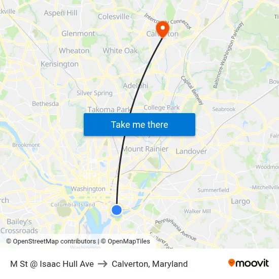 M St @ Isaac Hull Ave to Calverton, Maryland map