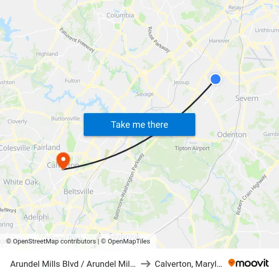Arundel Mills Blvd / Arundel Mills Cir to Calverton, Maryland map