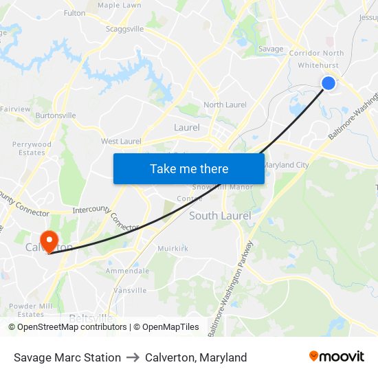 Savage Marc Station to Calverton, Maryland map