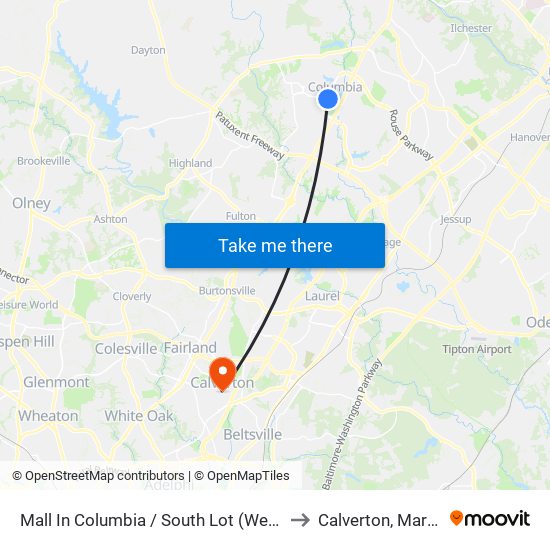 Mall In Columbia / South Lot (Westbound) to Calverton, Maryland map