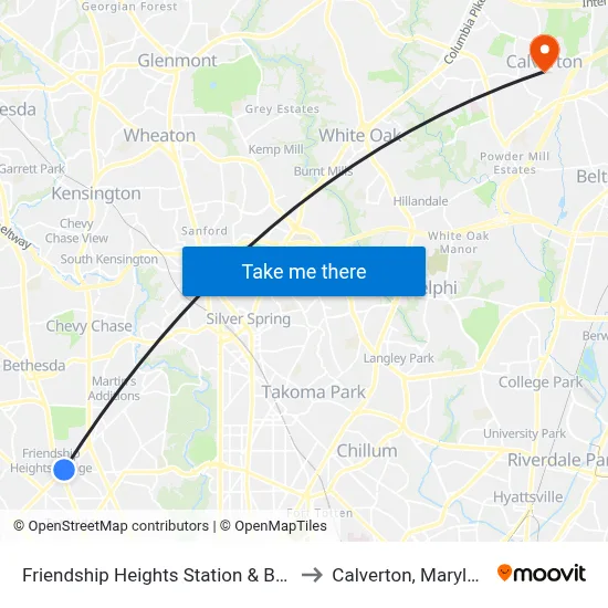 Friendship Heights Station & Bay E to Calverton, Maryland map